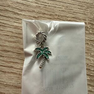 Silver Palm Tree Charm with Green Accents
